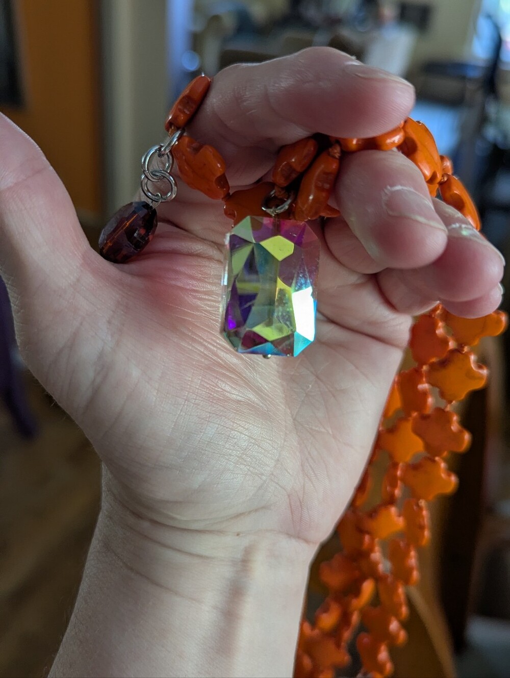 Katia Designs Orange Howlite Beaded Necklace with Crystal Pendants - Picture 6 of 8